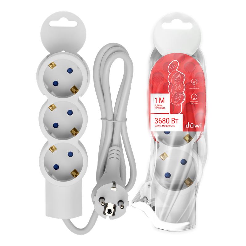 Удлинитель 3х1м с/з Supraline провод H05VV-F 3х10кв.мм 3680Вт 16А Duwi 32072 2