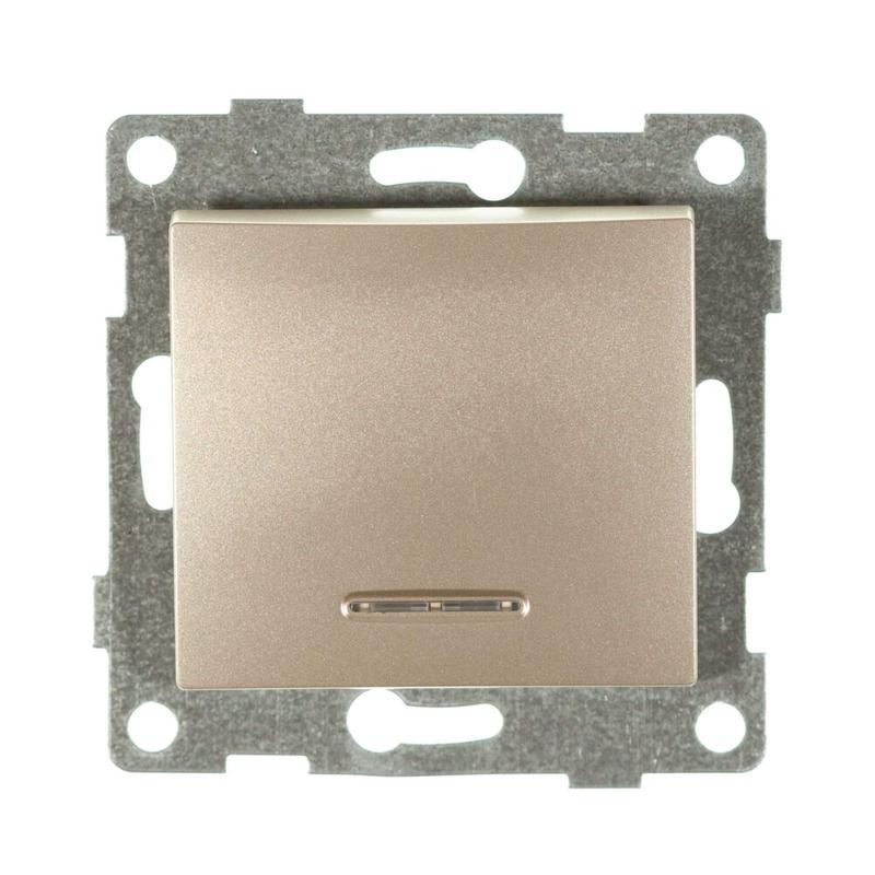 Выключатель 1-кл. СП Bravo 10А IP20 250В с индикацией механизм шампань GUSI С10В18-027