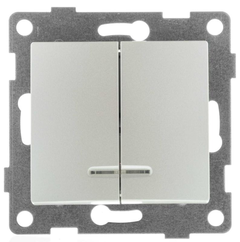 Выключатель 2-кл. СП Bravo 10А IP20 250В с индикацией механизм жемчуж. GUSI С10В28-028