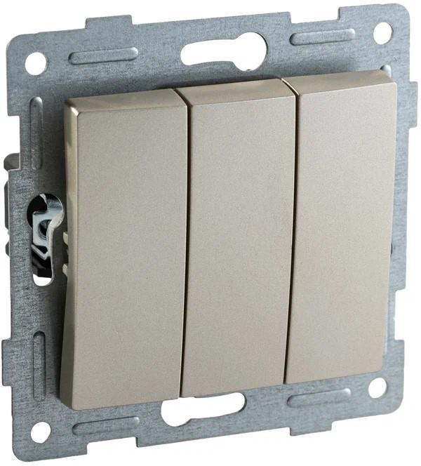 Выключатель 3-кл. СП Bravo 10А IP20 250В механизм шампань GUSI С10В3-027