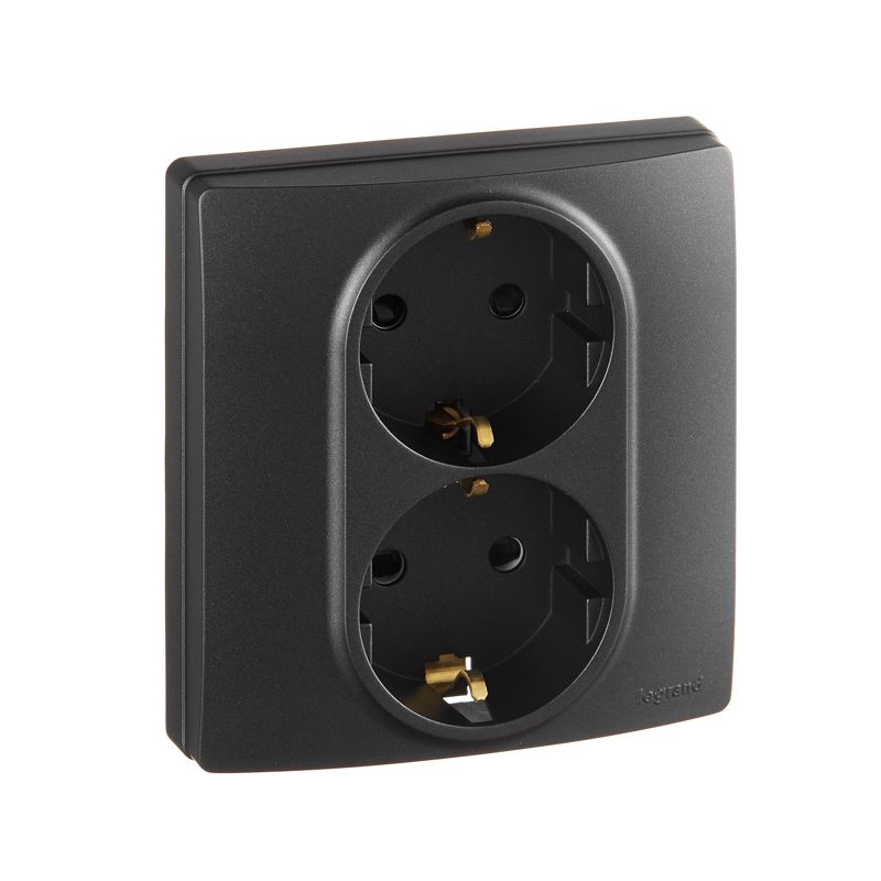 Розетка Inspiria 16А 250В 2х2p+E защ. шторки безвинт. зажимы антрацит IEK 673758