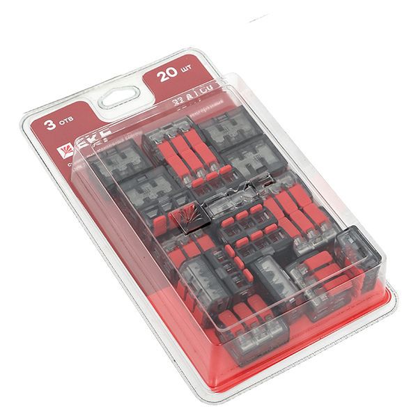 Клемма строительно-монтажная СМК 221-413 с рычагом 3 отверстия 0.2-4.0кв.мм (блист.20шт) PROxima EKF plc-smk-221-413b-20