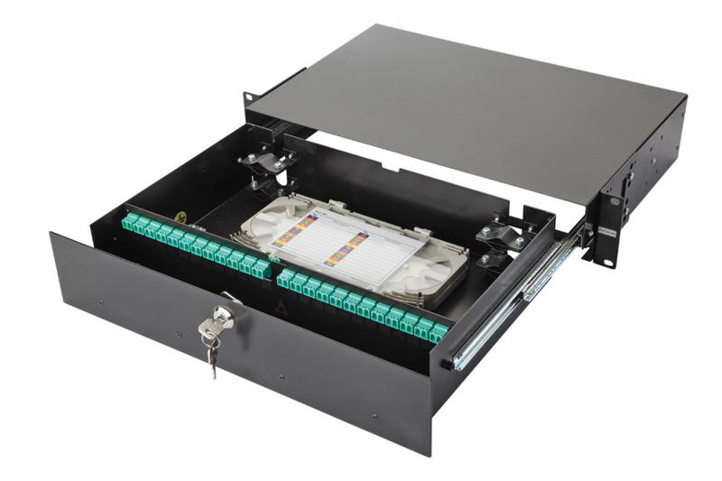 Панель оптическая 47F-48 19дюйм 2U выдвижная корпус на 48 адаптеров 48 дуплекс LC адаптеров ОМЗ Eurolan 47F-48-30-2L-48-11BL