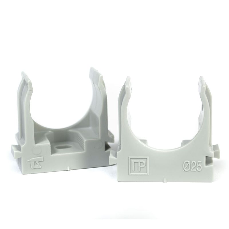 Держатель для труб (клипса) d25мм для монтажн. пистолета сер. в гофроящике Промрукав PR13.0454