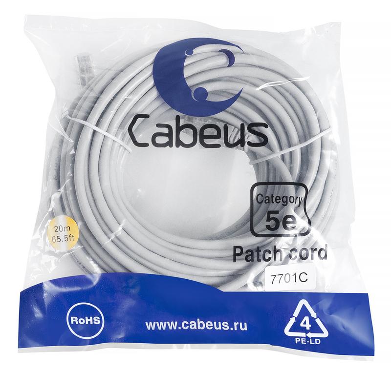 Патч-корд U/UTP кат.5E PC-UTP-RJ45-Cat.5e-20m 2xRJ45/8p8c неэкранир. PVC 20м сер. Cabeus 7701c
