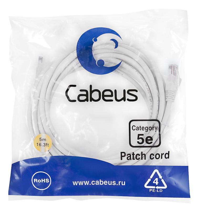 Патч-корд U/UTP кат.5E PC-UTP-RJ45-Cat.5e-5m-WH 2xRJ45/8p8c неэкранир. PVC 5м бел. Cabeus 7687c