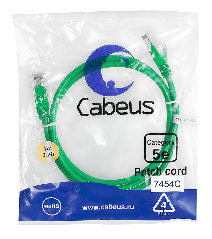 Патч-корд U/UTP кат.5E PC-UTP-RJ45-Cat.5e-1m-GN 2xRJ45/8p8c неэкранир. PVC 1м зел. Cabeus 7454c