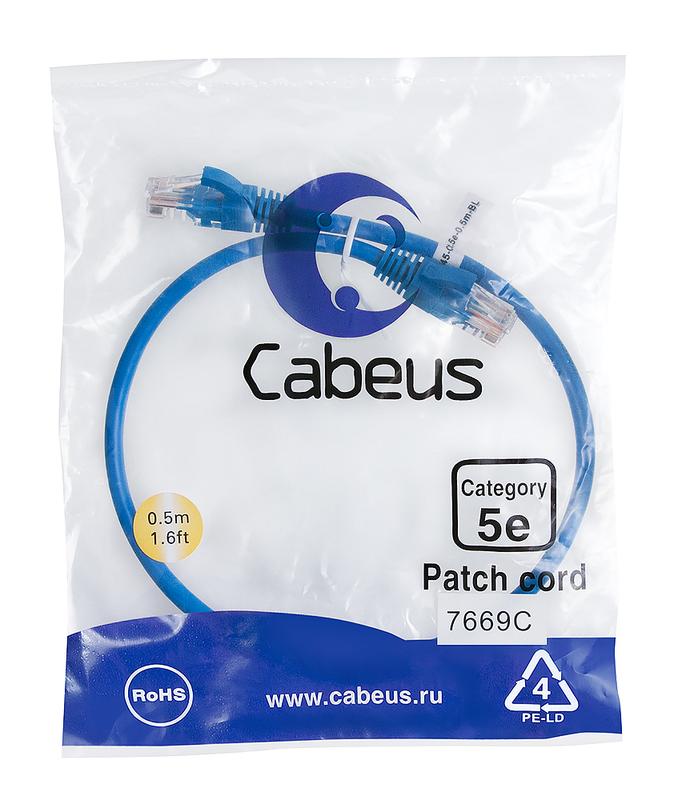 Патч-корд U/UTP кат.5E PC-UTP-RJ45-Cat.5e-0.5m-BL 2xRJ45/8p8c неэкранир. PVC 0.5м син. Cabeus 7669c