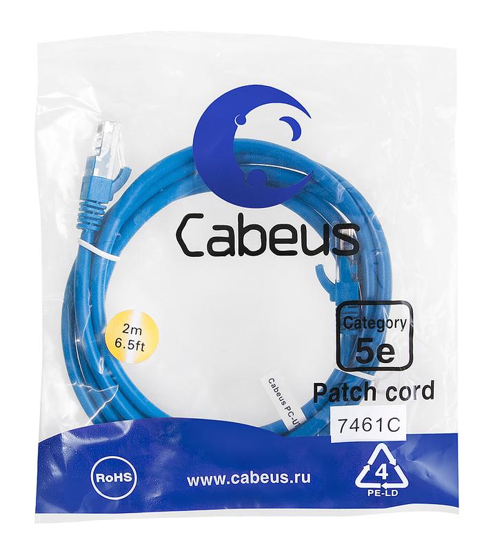 Патч-корд U/UTP кат.5E PC-UTP-RJ45-Cat.5e-2m-BL 2xRJ45/8p8c неэкранир. PVC 2м син. Cabeus 7461c