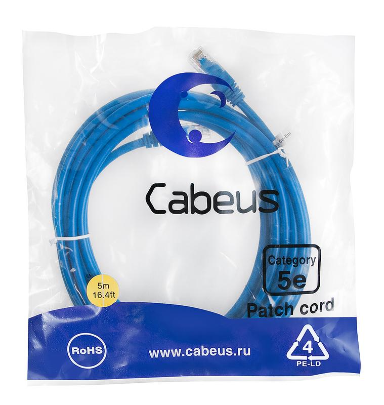 Патч-корд U/UTP кат.5E PC-UTP-RJ45-Cat.5e-5m-BL 2xRJ45/8p8c неэкранир. PVC 5м син. Cabeus 7463c