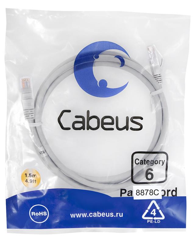 Патч-корд U/UTP кат.6 PC-UTP-RJ45-Cat.6-1.5m-LSZH 2xRJ45/8p8c неэкранир. LSZH 1.5м сер. Cabeus 8878c