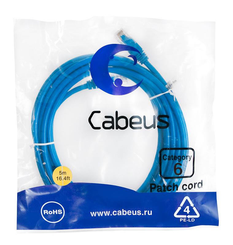 Патч-корд U/UTP кат.6 PC-UTP-RJ45-Cat.6-5m-BL 2xRJ45/8p8c неэкранир. PVC 5м син. Cabeus 8681c