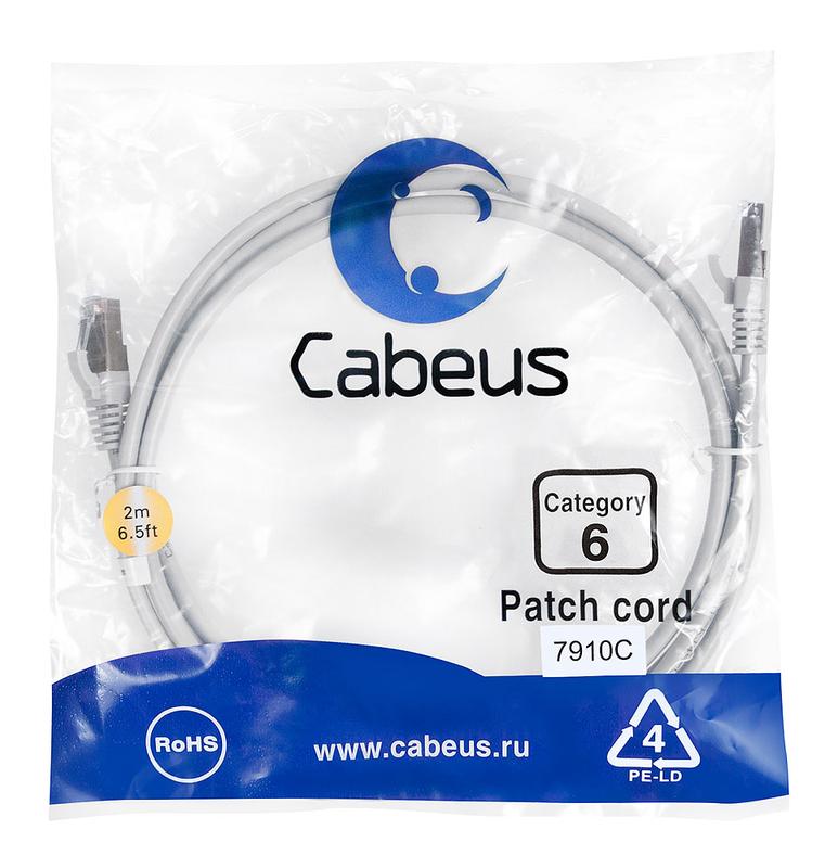 Патч-корд F/UTP кат.6 PC-FTP-RJ45-Cat.6-2m-LSZH 2xRJ45/8p8c экранир. LSZH 2м сер. Cabeus 7910c