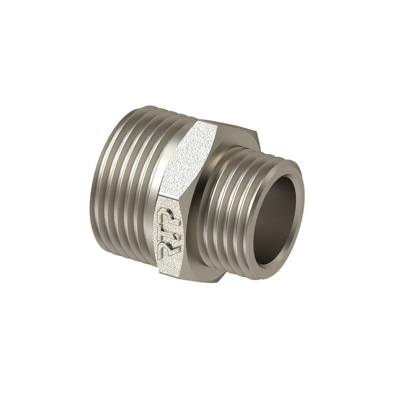Ниппель переходной латунь наружн. резьба 3/4х1/2дюйм никель RTP 25107