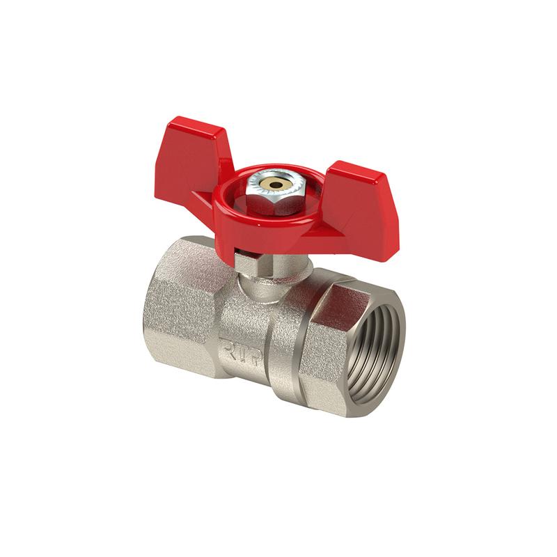 Кран шаровой ручка бабочка латунь внутр./внутр. резьба 3/4дюйм PN25 никель RTP 25349