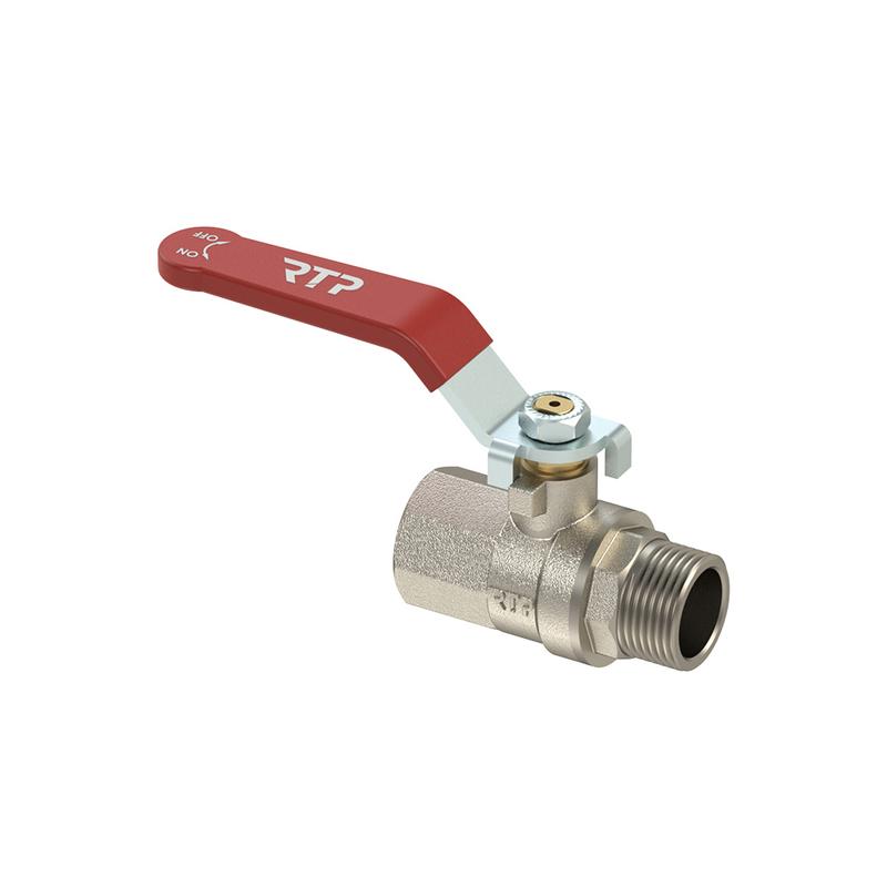 Кран шаровой ручка рычаг латунь внутр./наружн. резьба 1/2дюйм PN25 никель RTP 25823