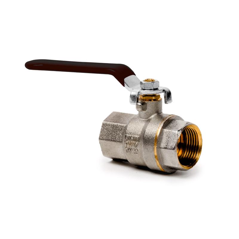 Кран шаровой ручка рычаг латунь внутр./внутр. резьба 1дюйм PN40 никель RTP 25832