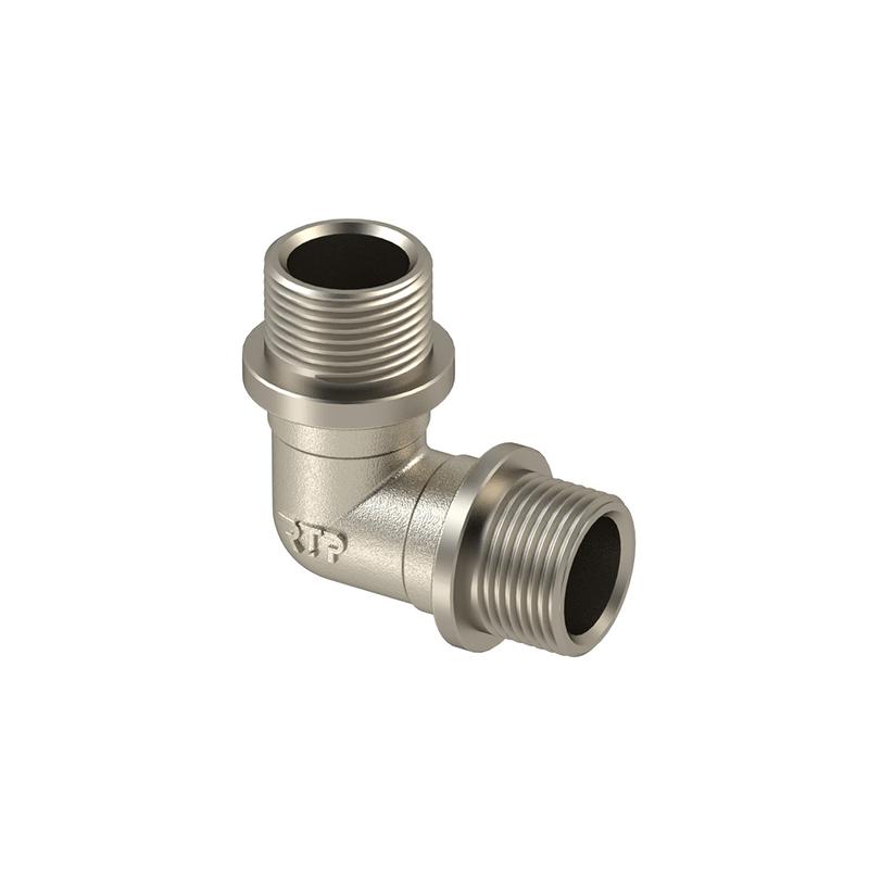 Угольник латунь наружн./наружн. резьба 3/4дюймх90град. никель RTP 29495