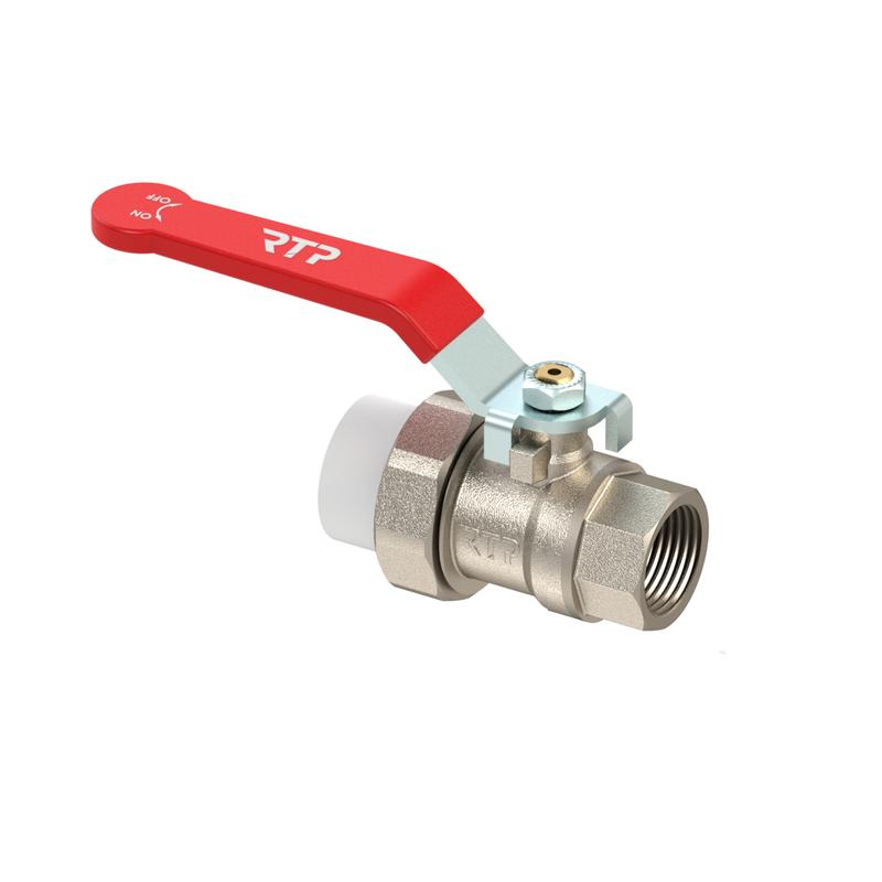 Кран шаровой ручка рычаг латунь с переходом на трубу PPR/внутр. резьба 20х1/2дюйм никель RTP 34669