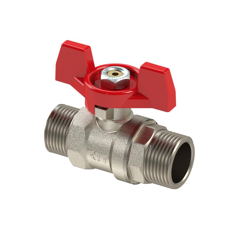 Кран шаровой ручка бабочка латунь наружн. /наружн. резьба 1дюйм PN25 никель RTP 36172