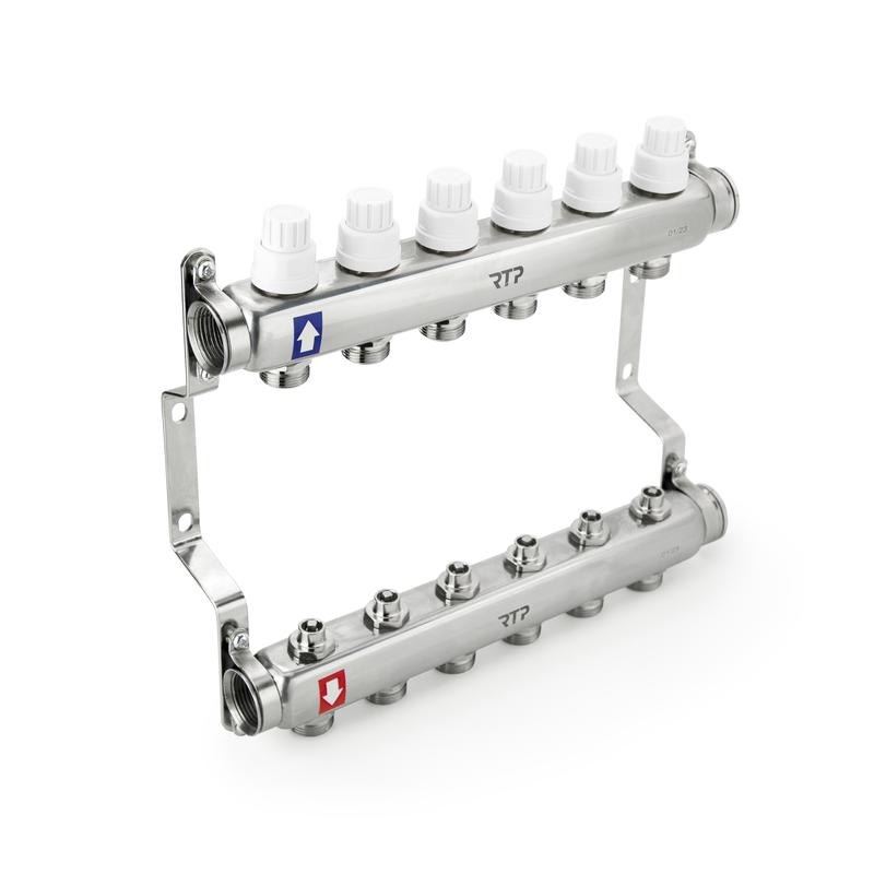 Группа коллекторная 1дюйм х 9 вых. евроконус 3/4дюйм с ручн. регулир. клапан. и кронштейном нерж. сталь SUS 304 RTP 39464