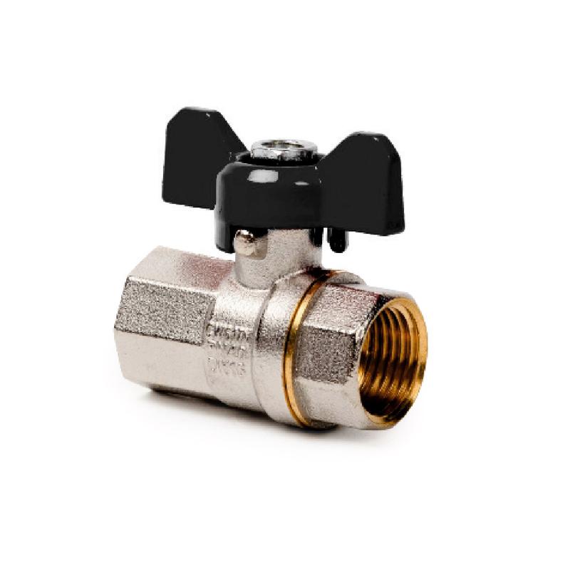 Кран шаровой ручка бабочка латунь внутр./внутр. резьба 1 1/4дюйм PN40 никель RTP 40207