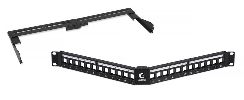 Патч-панель угловая модульная 19дюйм 1U 24 порта для неэкранир. модулей с задн. кабельн. организатором (без модулей) Cabeus 7983c