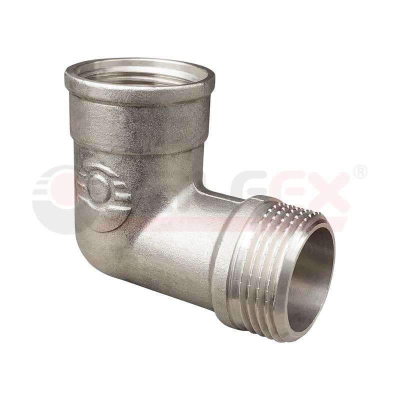 Угольник никелированный с переходом на наружнуюю резьбу ВР-НР 1/2дюйм (120/10) VALFEX VF.092.N.012