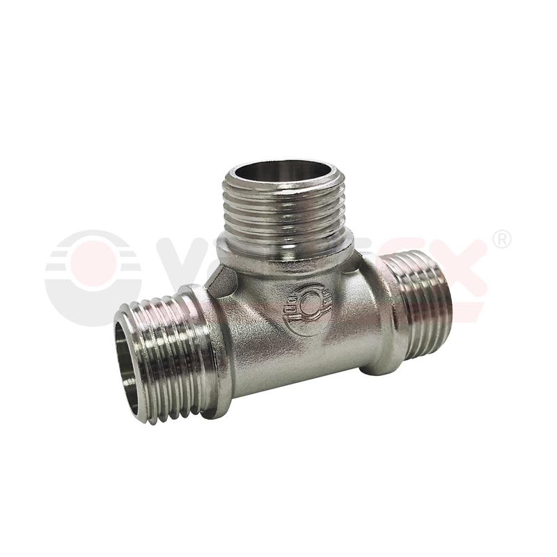 Тройник никелированный переходной с наружной резьбой НР 1/2дюйм- НР 1/2дюйм- НР 1/2дюйм (90/10) VALFEX VF.131.N.012