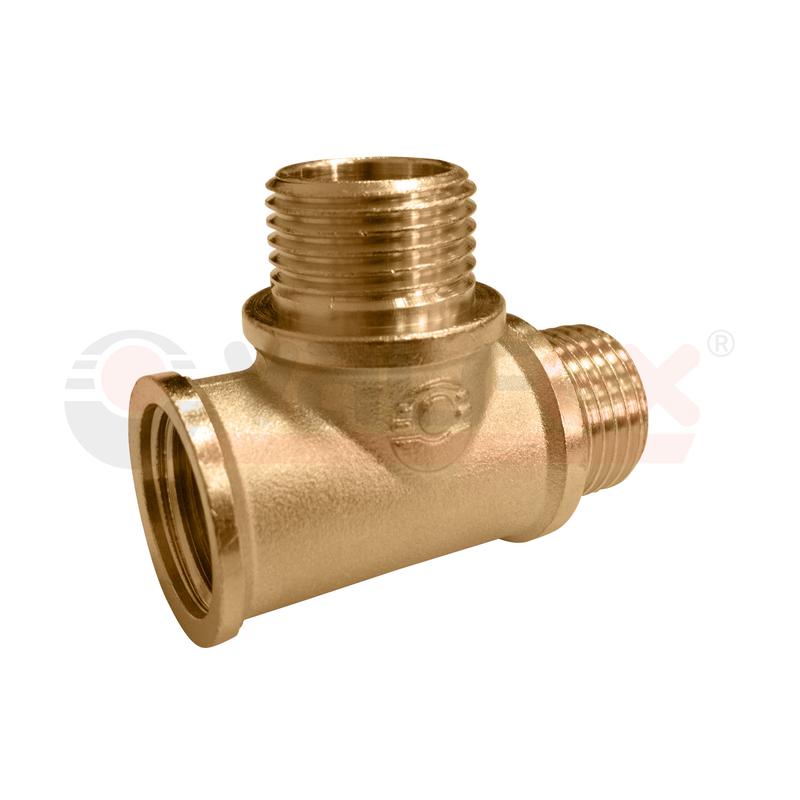 Тройник никелированный переходной с двумя переходами на нар.р. ВР3/4дюймхНР1/2дюймхНР3/4дюйм (50/10) VALFEX VF.133.N.034.012.034