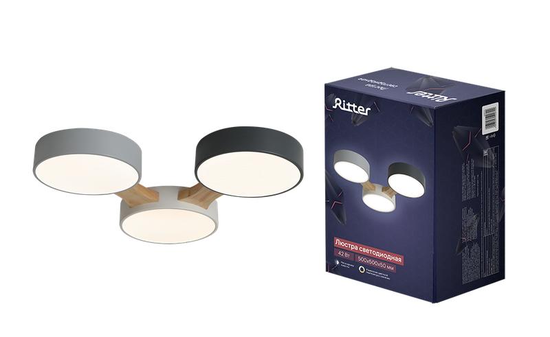 Люстра светодиодная SCANDIA 42Вт 500х500х50мм 15кв.м потолочная 3 режима антрацит/сер./бел./дерево Ritter 52070 2