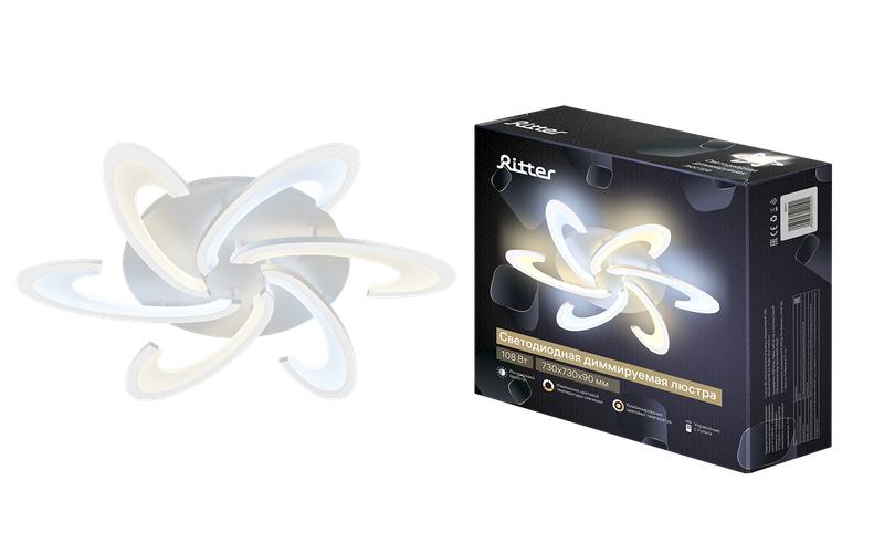 Люстра светодиодная MALTA 108Вт 725х725х90мм 34кв.м потолочная ДУ 3 режима диммир. бел. Ritter 52019 1