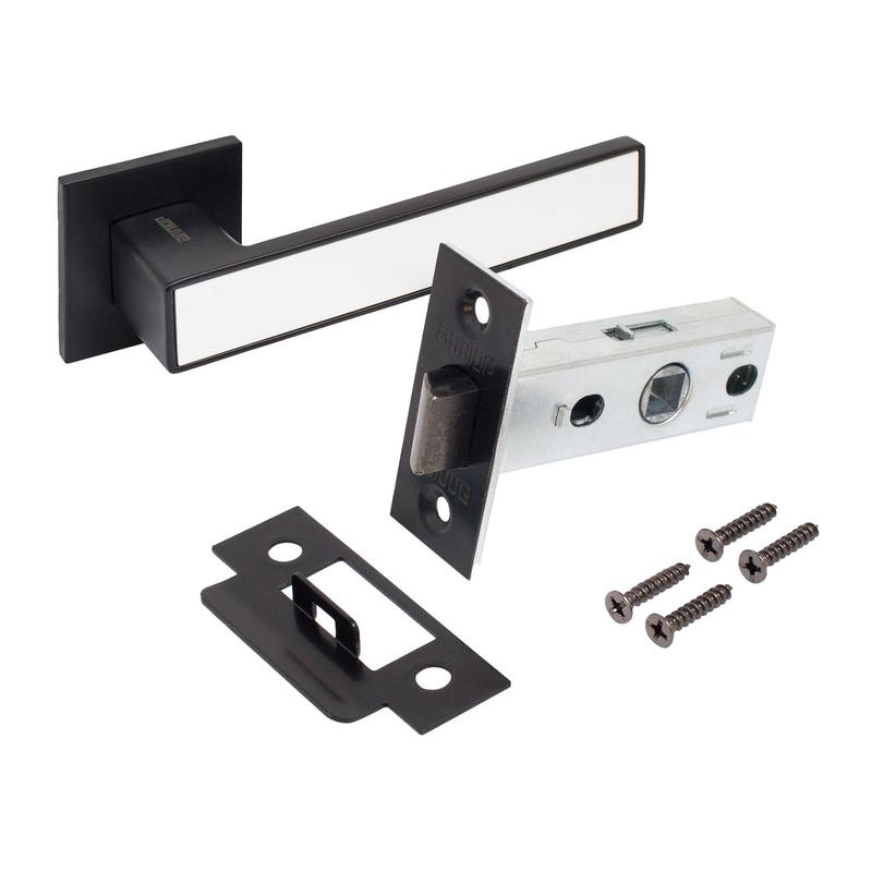 Комплект ручка и защелка АРТ "ЛАНА" BL/W+L45-8 BL (861511/S45) матов. черн./бел. Аллюр 15 711