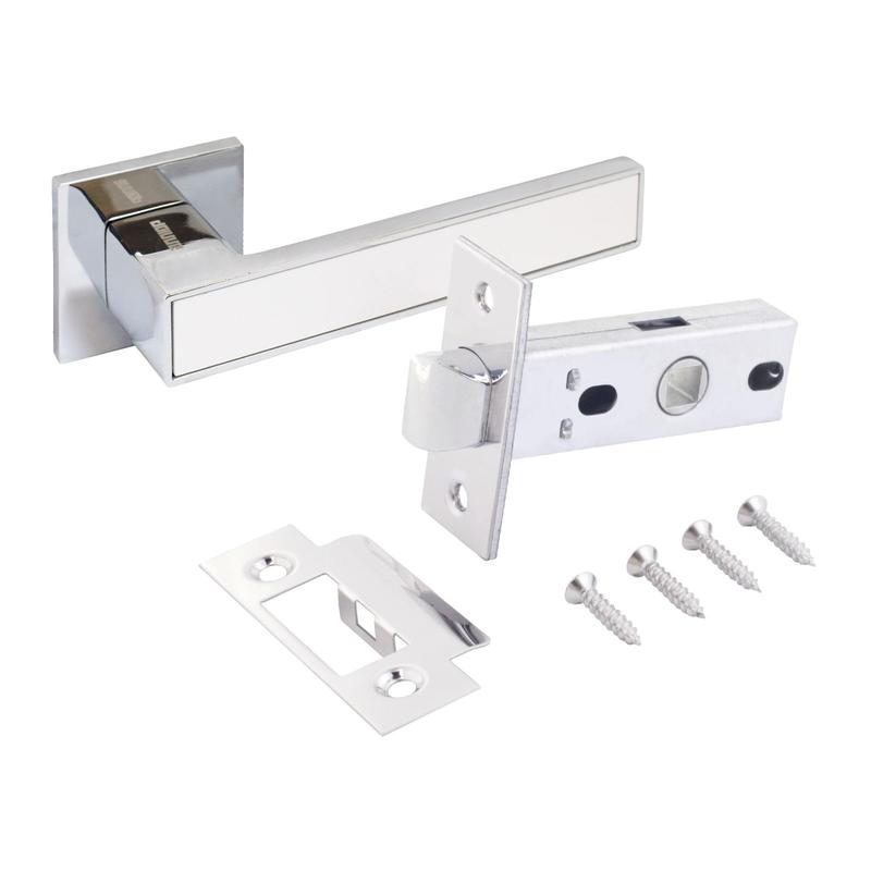 Комплект ручка и защелка АРТ "ЛАНА" CP/W+L45-8 CP (86211/S45) хром/бел. Аллюр 15 713