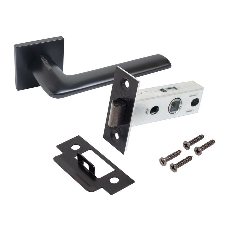 Комплект ручка и защелка АРТ "ТИНА" BL+L45-8 BL (88150/S45) матов. черн. Аллюр 15 717