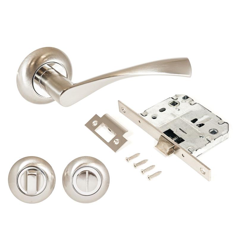 Комплект ручка и защелка с фикс АРТ "ОСКАР" SN+L7050S SN+BK-R1 SN (1380/S7050) матов. никель Аллюр 14 673