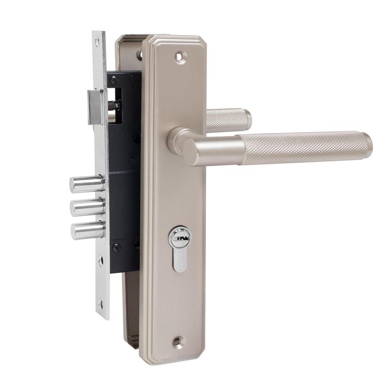 Замок врезной с ручкой ЗВ4-3.70.02.08 ФЕРОНА 5 перфорир. ключей матов. никель Булат 15 005