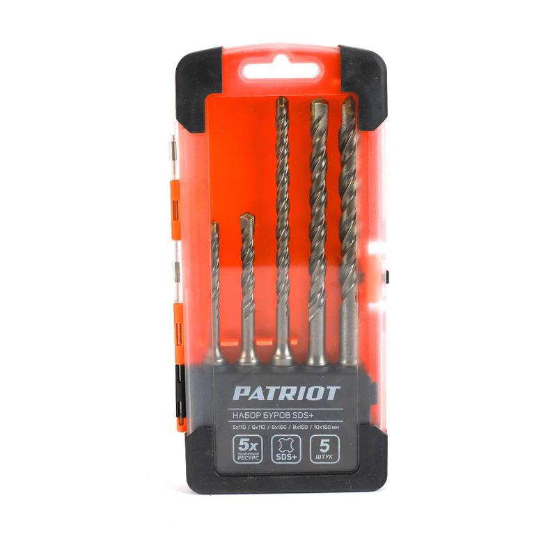 Набор буров SDS Plus 5шт: 5х110мм 6х110мм 6х160мм 8х160мм 10х160мм в боксе PATRIOT 815010101