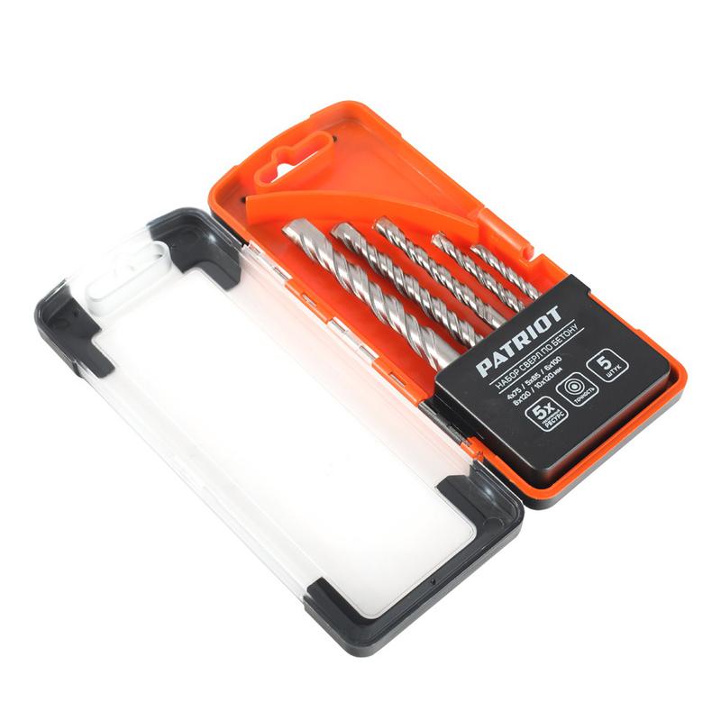 Набор сверл по бетону 5шт:4х75мм 5х85мм 6х100мм 8х120мм 10х120мм в боксе PATRIOT 815010100