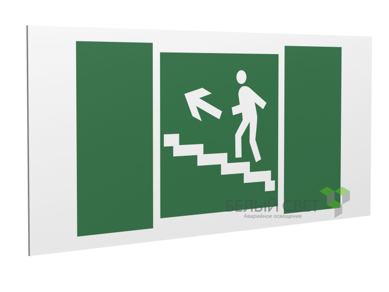 Знак безопасности PS-36164.E16 "Напр. к эвакуац. выходу по лестн. вверх (лев.)" Белый Свет a28688