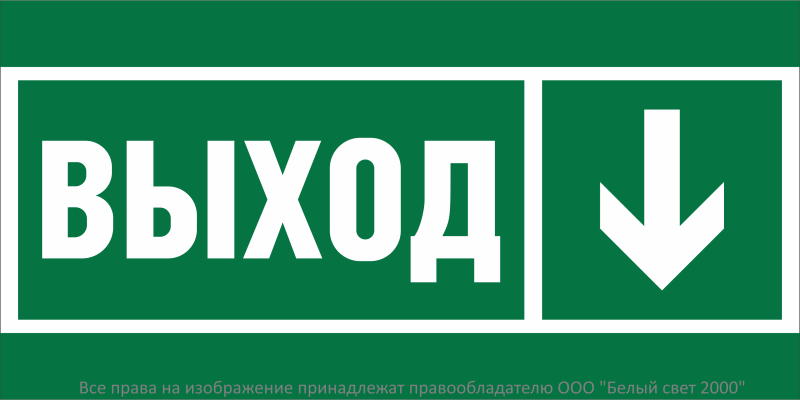 Знак безопасности BL-3015B.E29 "Направление к эвакуационному выходу вниз" Белый Свет a29218