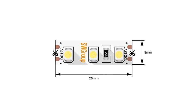 Лента светодиодная стандарт 3528 120LED/м 9.6Вт/м тепл. бел. 12В IP20 со скотчем 3М (уп.5м) SWG Standard 00-00007258