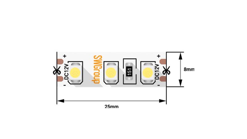 Лента светодиодная стандарт 3528 120LED/м 9.6Вт/м холод. бел. 12В IP20 со скотчем 3М (уп.5м) SWG Standard 00-00006317