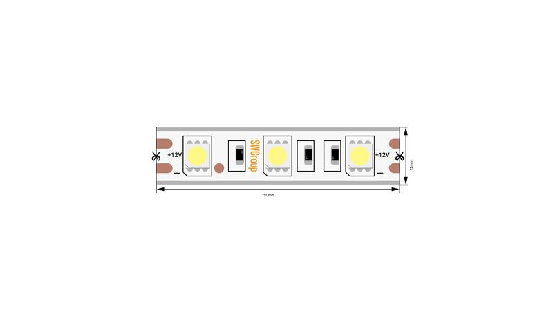 Лента светодиодная стандарт 5050 60LED/м 14.4Вт/м холод. бел. 12В IP68 со скотчем 3М (уп.5м) SWG Standard 00-00009270