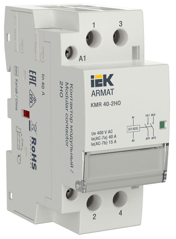 Контактор модульный KMR 40А 24В AC/DC 2НО ARMAT IEK AR-KMR20-040-20-024