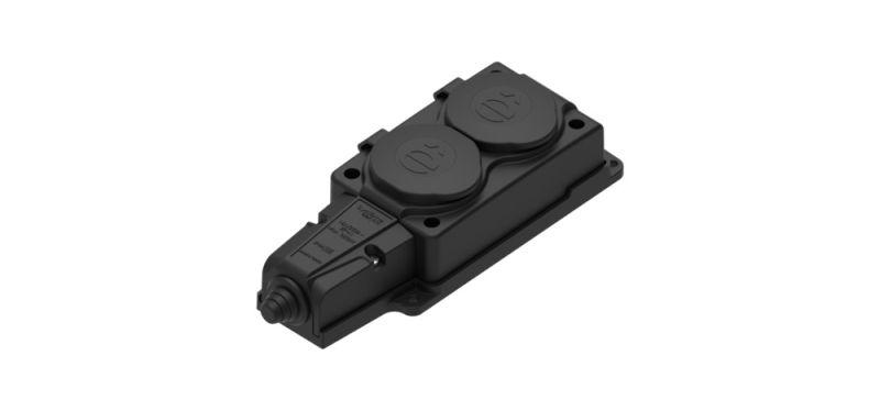 Колодка удлинителя 2-м MultiSet 16А 250В IP44 с заземл. каучук черн. SE MST4102BK