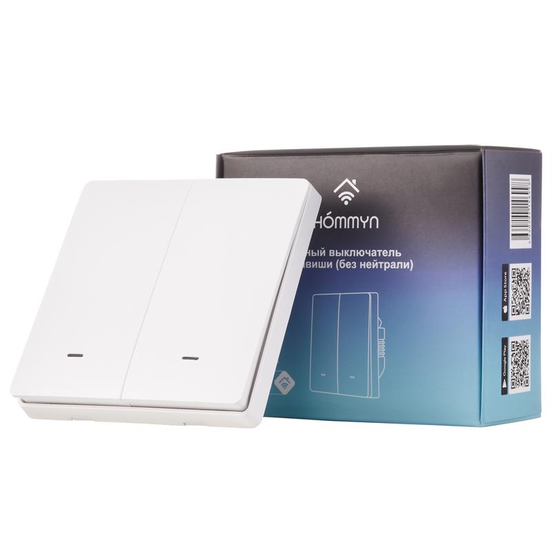 Выключатель настенный zigbee 2 клавиши (без нейтрали) SWZBNN02W HOMMYN НС-1587119