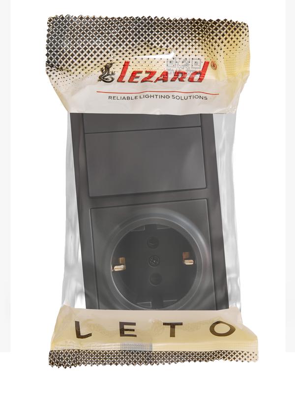 Блок ОП LETO (2-кл. выключатель + 1-м розетка с заземл.) горизонт. черн. бархат LEZARD 752-4200-170BKP