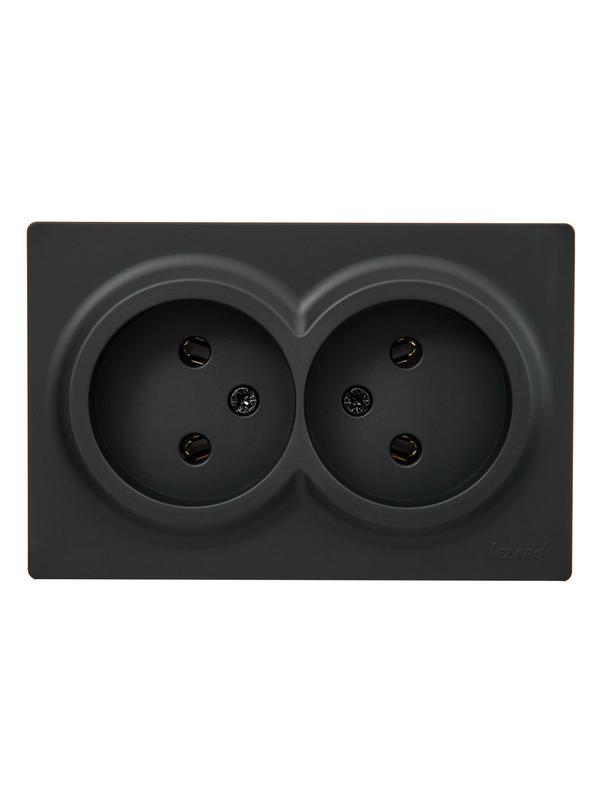 Розетка 2-м ОП LETO без заземл. закрытый корпус ПБТ черн. бархат LEZARD 752-4200-128B