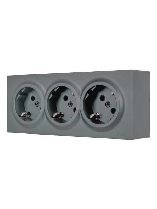 Розетка 3-м ОП LETO с заземл. закрытый корпус ПБТ графит LEZARD 752-3400-127BUP